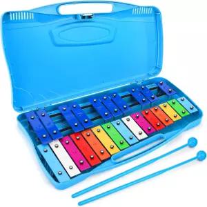 포레인암 실로폰 25노트 컬러풀 메탈 키 글로켄스필 캐리 케이스가 있는 타악기 악기 초보자를 위한 안전한