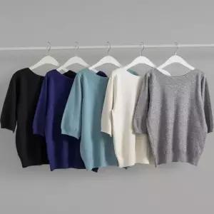 [신상오픈런]여성 보트넥 5부 반팔 니트 티셔츠 가을용 입술넥 울티셔츠 (41564347)