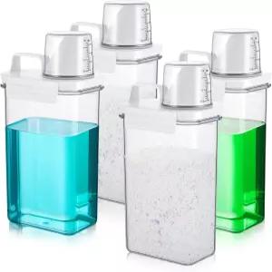 탄레이드 4개 세탁 세제 디스펜서 뚜껑이 있는 78온스 향 부스터 비드 구슬 오트밀 반려동물 사료 클리어에