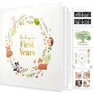 Keepsake 아기 메모리 북, 소녀, 소년 - 아름다운 첫 5년 저널 100페이지 신생아 이정표 스크랩북, 임신부터 5세까지, 베이비 샤워를 위한 엄마 선물, 성별 중립(뮤즈) DS-96