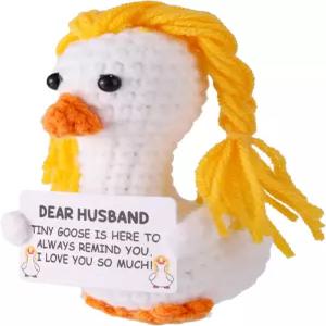 토미스 크로셰 구스 인형 부드러운 양성 수제 니트 화이트 남편 종이 카드 남편을 위한 영감 지원 선물