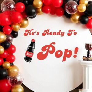 Ready to Pop 베이비 샤워 장식 - TrinhGuo He's 사인 데칼 풍선 아치, 콜라 테마 벽 데칼, 레드 성별 공개 파티 배경 남아용 DS-OQ