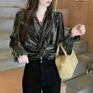 브이넥 스모크밴딩 여성 꼬임 블라우스 벨벳원단_19651547_667501