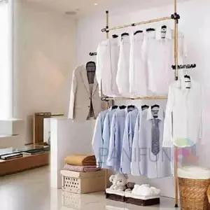 [라일리생활건강] Rly 2단우드 행거 옷방행거 행거정리함 2단고정식행거