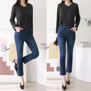 롱다리 여자 8부데님 허리밴딩 컷팅 밑단 스판 청바지_19943743_667501