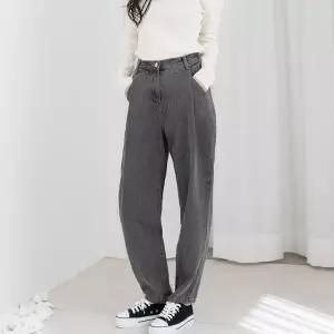 여자 그레이 핀턱 오버핏 뒷밴딩 배기 데님 청바지_19943439_667501