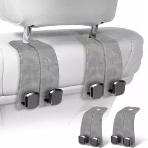 베터본 자동차 지갑 홀더 후크 헤드레스트 고급 가죽용 2PCS 시트 다기능 가방 등받이 보관 액세서리(회색)