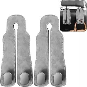 2팩 카시트 백 더블 후크 헤드레스트용 카 가죽 시트 보관 헤드레스트 가방 지갑 핸드백 액세서리(그레이)