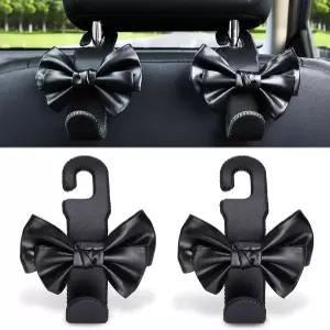 랜브리온 카시트 헤드레스트 후크 지갑 및 가방용 가죽 귀여운 활 차량 자동차 행거 인테리어 장식