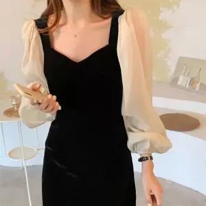 벨벳롱원피스 심플 시스루벨벳롱원피스(블랙) 데일리_19951899_667501