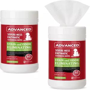 Dimsile 2팩 개 고양이 얼룩 청소 물티슈 120캔 애완동물 냄새 제거 쓰레기통 제거제 반려동물 배설물을