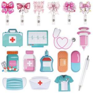 간호사 소아과 약국 배지 선물 펠트 핑크 세트 액세서리 24개 메모 리본 귀여운 6개 포함 12개 접이식 스티커