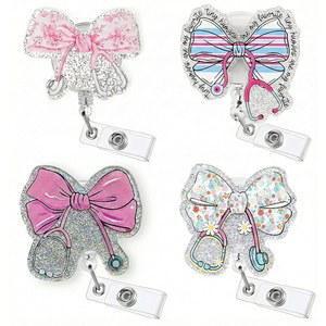 귀여운 청진기 NICU 이름표 ID LPN 홀더 4개 소아과 간호사 MA RN ICU 카드 클립 노동 접이식 작업 재미있는 아크릴 의사 배달 선물 ER CNA 배지