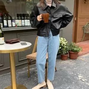 시크 레더 포켓 셔츠 카라 오버핏 자켓 TDN-0012