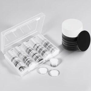 ACEORBIT NFC 215 라운드 케이스 동전 가능한 대형 25MM 화이트 코인 카드 호환 대부분의 태그 프로그래밍 보관 휴대폰 상자 100개 프로텍터 블랙 장치와 NFC215 포함