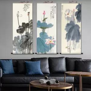 전통 족자 수묵화 연화 산수화 국화 인테리어 동양화 실크 벽걸이 풍수