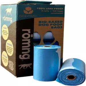 ROMNG 바이오 기반 개똥 봉투 무향 누수 방지 콘스타치 블렌드 롤 8개 백 120개 파란색
