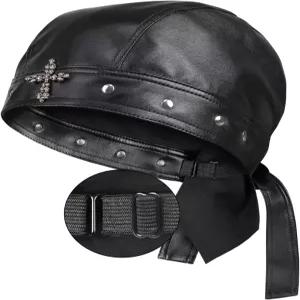 여성 가죽용 바이커 캡 - 스너그 핏의 조절 가능한 모터사이클 해골 라이딩 및 야외 활동을 위한