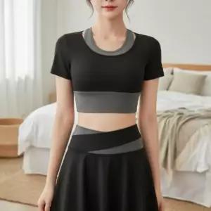 여성 봄여름 반팔 요가 필라테스 스커트 레깅스