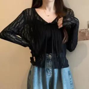 여성 간절기 여름 시스루 니트 카디건