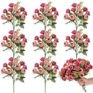 ZEYUNE 8팩 30 5CM 12인치 미니 80개 핑크 줄기 부케 소프트 데이 가짜 꽃꽂이 실크 조화 발렌타인 웨딩 장미 DIY 장식용 머리
