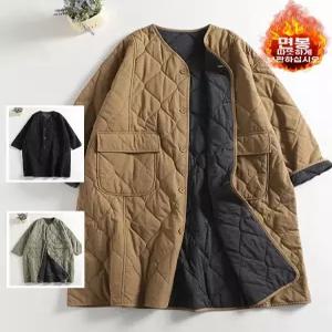 오아브로드 내피 경량 코트 다이아몬드 퀼트 실내 누빔 패딩 롱 야상 롱패