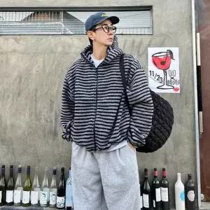 양털 후리스 스트라이프 후드 집업 뽀글이 점퍼 남자 여자 커플