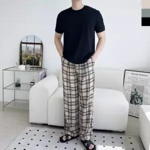 ACC SS1009M 남자 여름 시원 쿨소재 체크 핀턱 와이드 밴딩 팬츠