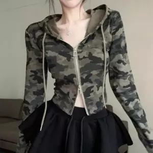 여성 크롭 후드집업 카모 긴팔 후디