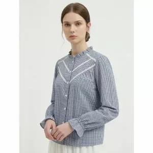 [하프클럽/샵앤]여성 프릴 라운드넥 고방체크 긴팔 블라우스 MSE-WBL-21132-네