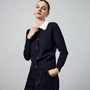 여성니트 봄 인형넥 긴팔 네이비 니트 스웨터 심플 캐주얼 상의 심쿵해외구매
