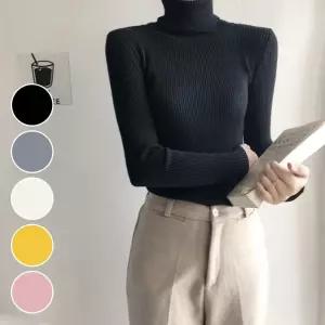 [베스트TOP100]여성 베이직 목폴라 슬림핏 니트 골지 목티 터틀넥