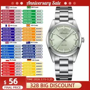 호환  ADDIESDIVE 남성용 쿼츠 시계 36mm 방수 10Bar 슈퍼 루미너스 손목시계 돔형 버블 글래스 스테인리스