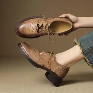 엘럽 여성 슈즈 메리제인 통굽 무리가 않는 하이탑 발에 브록 화 편한 가지 펀칭 앤티크 스틸레토 박템5