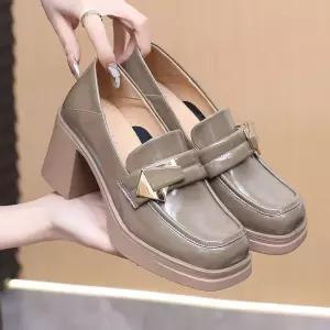 SMK 여성 하이힐 춘추 에나멜 통굽 단화 네모난 앞코 가죽 로퍼 스틸레토 힐 JEN5