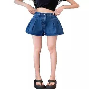 핀턱청반바지 플레어청반바지 빅사이즈 하이웨스트 레이스 숏팬츠