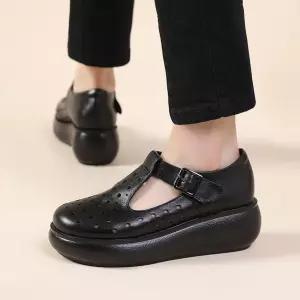 셉띠엠브레 여자스트랩 샌들 스트랩 소가죽 로마 통굽 빈티지 캐주얼 가죽 단화 스몰사이즈 홀 UNO5