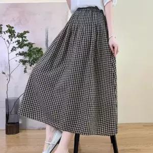 여자 스커트 면 롱 봄 봄스커트 A라인 체크 마 밴딩 ible1