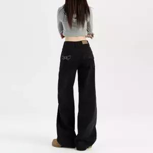 스파이더맨 여자 팬츠 검정 캐주얼 가을 빈티지 청바지 핏 하이웨스트 일자 슬림 OPH3