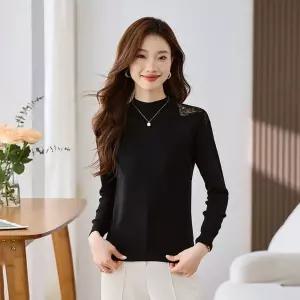 EAMT 니트 울 이너 레이스 여성니트 톱 자수 얇은 반폴라 YJ3