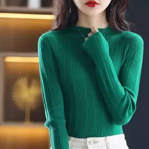 EAMT 니트 가을 반폴라 스웨터 정방 단색 슬림핏 여성니트 숏 얇은 긴팔 YJ3