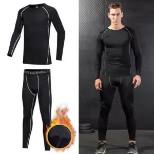 남성 따뜻한 기모 신축성 좋은 트레이닝 레깅스 세트