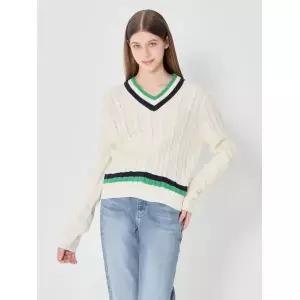 [오조크(OZOC)] 더블 배색 브이넥 스웨터 (택가격: 99000원) 570107