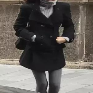 여성 모직 빈티지 싱글 프렌치 모직코트 슬림핏 코트 탈부착 OP1