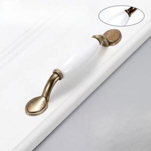 유럽 가구 하드웨어 아연 합금 엔틱 브론즈 세라믹 화이트 캐비닛 손잡이 옷장 문 서랍