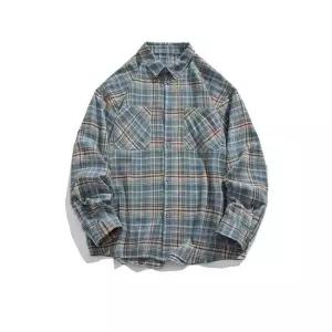 빈티지 캐주얼 긴팔 루즈핏 여성셔츠 봄가을 체크 셔츠 코트 커플 KS3