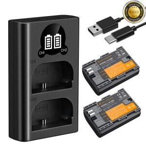 K&F CONCEPT 2팩 LP-E6P 배터리 USB 충전기 세트 (캐논 EOS R8 R7 R6 R5 Mark II 5D 6D 7D 80D 2400mAh