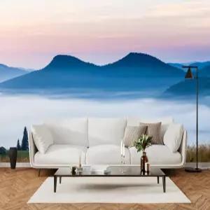 YhLHDzbbb 산과 숲 3D 벽 벽화 구름의 바다와 안개 껍질 및 막대 벽지 탈착식 포스터 스티커 침실 거실