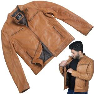 H2ZEE 브라운 가죽 재킷 빈티지 오토바이 XL 소프트 남성용 왁스 의류 양가죽 정품 바이커