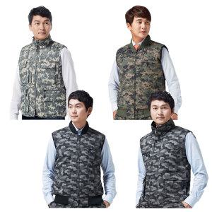 얼룩무늬 패딩조끼 밀리터리 카라형 시보리형